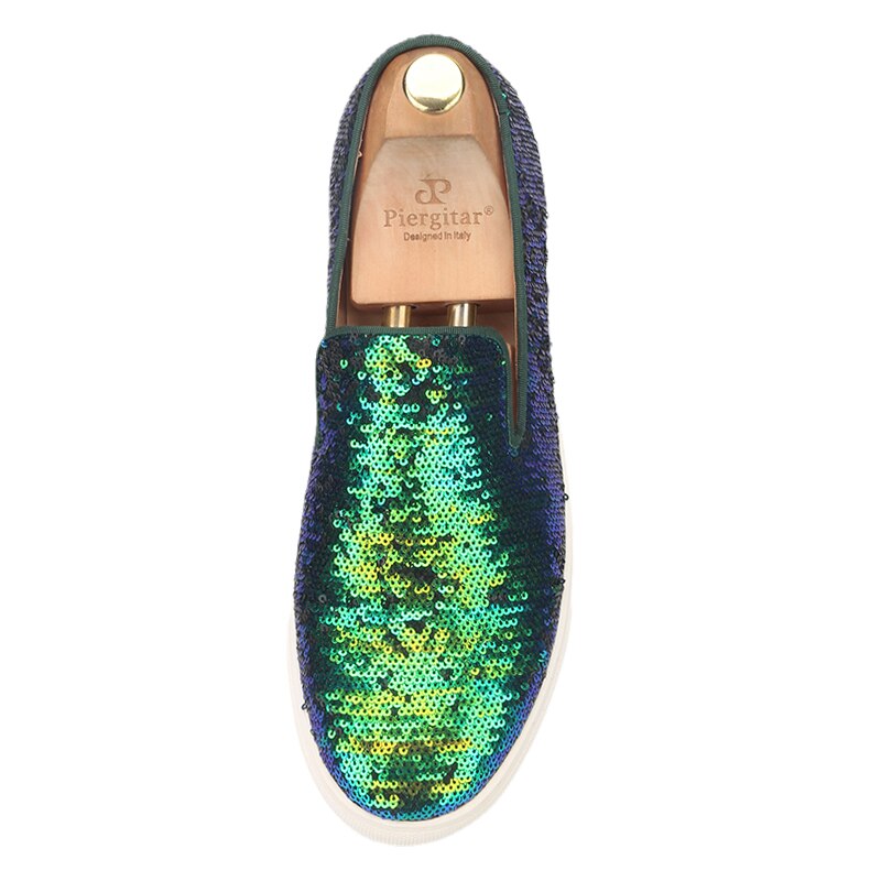 New Style Teal Sequins Handmade Loafers