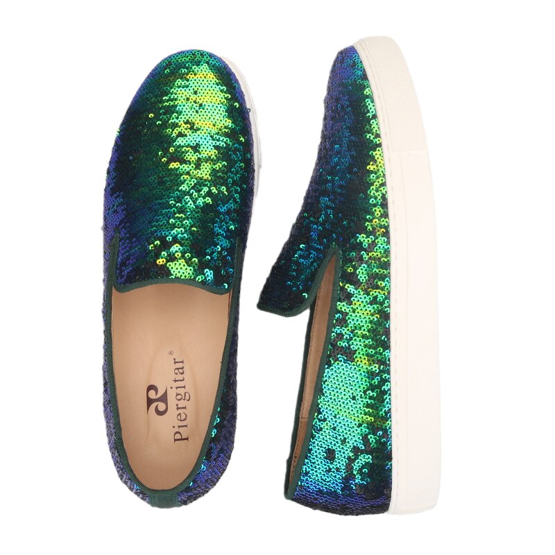 New Style Teal Sequins Handmade Loafers