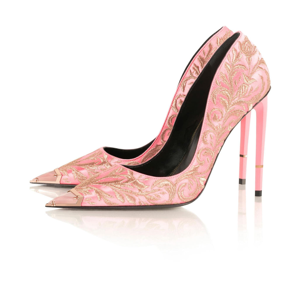 Silk Embroidered Pointed Toe High Heels Pumps