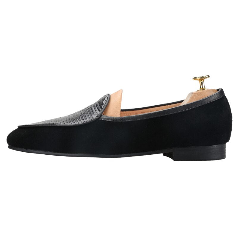 2023 Handcrafted Black Suede Cowhide Belgian Shoes Classic Slip-On Men Loafers