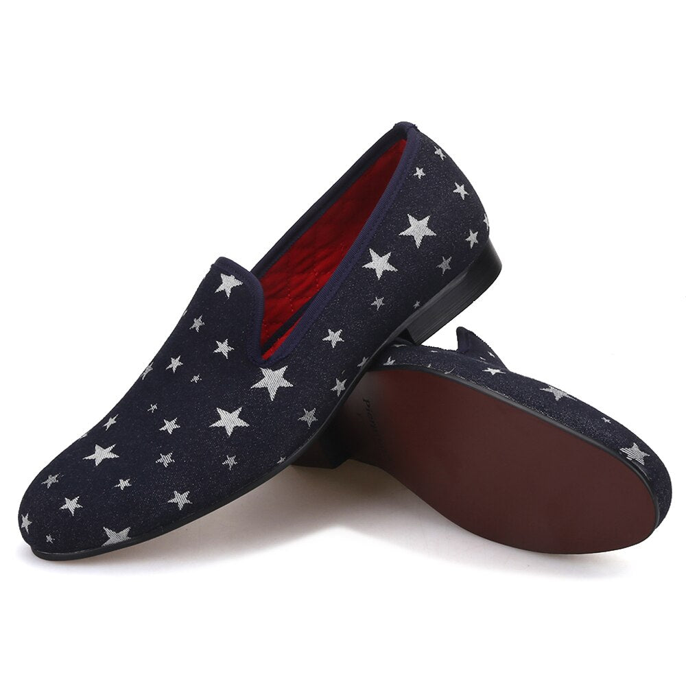 Star printed navy blue color men loafers