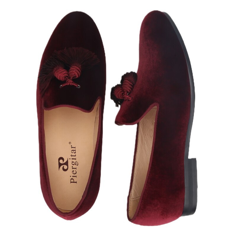 New dark red colors velvet loafers handmade slippers
