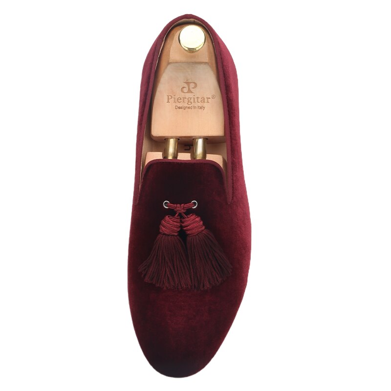 New dark red colors velvet loafers handmade slippers