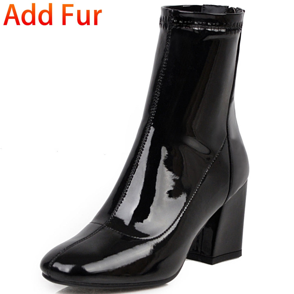 Patent Leather Ladies High Chunky Heels