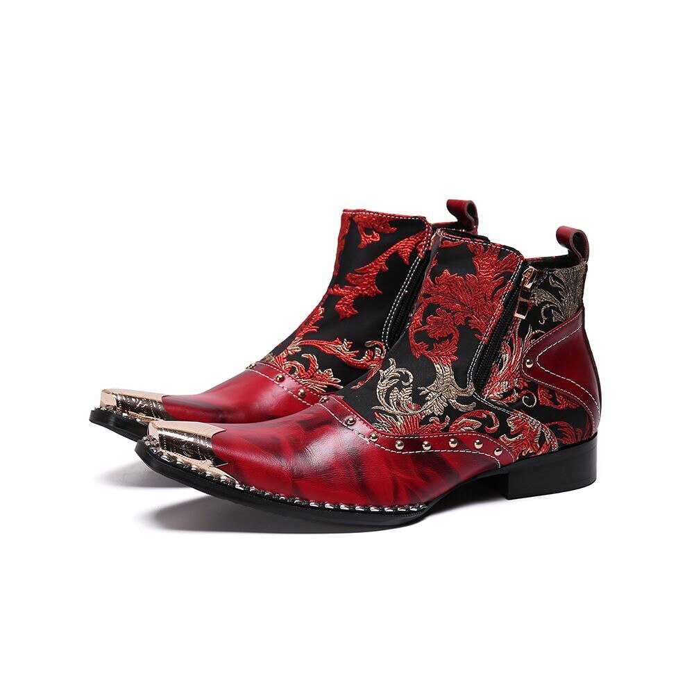 Luxury British Style Men Mid Calf Red Boots Steel Toe Genuine Leather Motorcycle Cowboy Boots Male Snake Skin Boots Dress Shoes