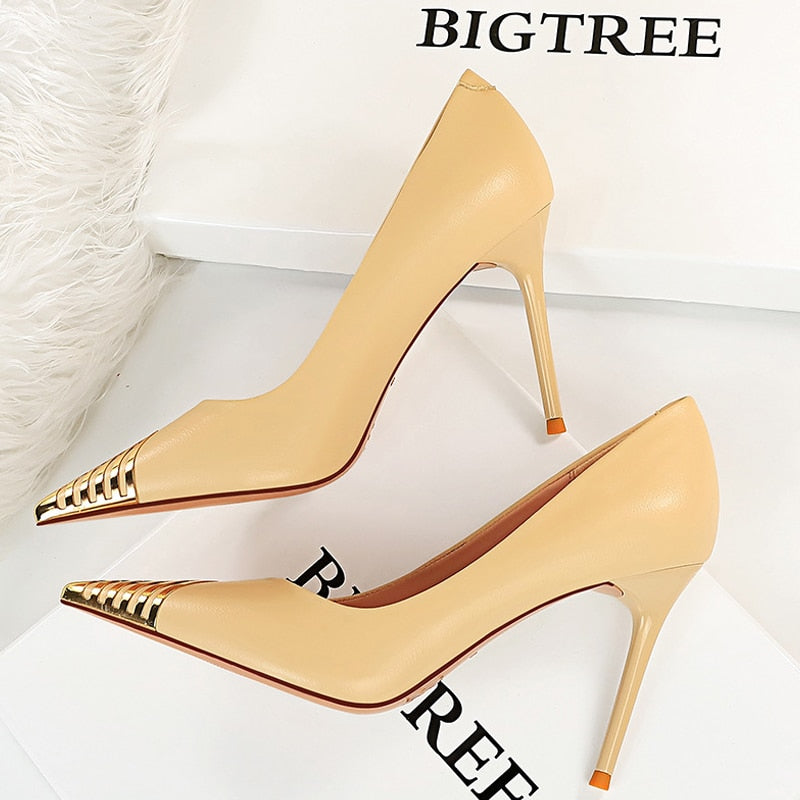 Metal Pointed Toe High Heels Stiletto Party Heels