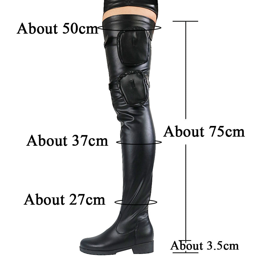 Platform Boots Fashion Buckle Zip Chunky Heels Thigh High Boots