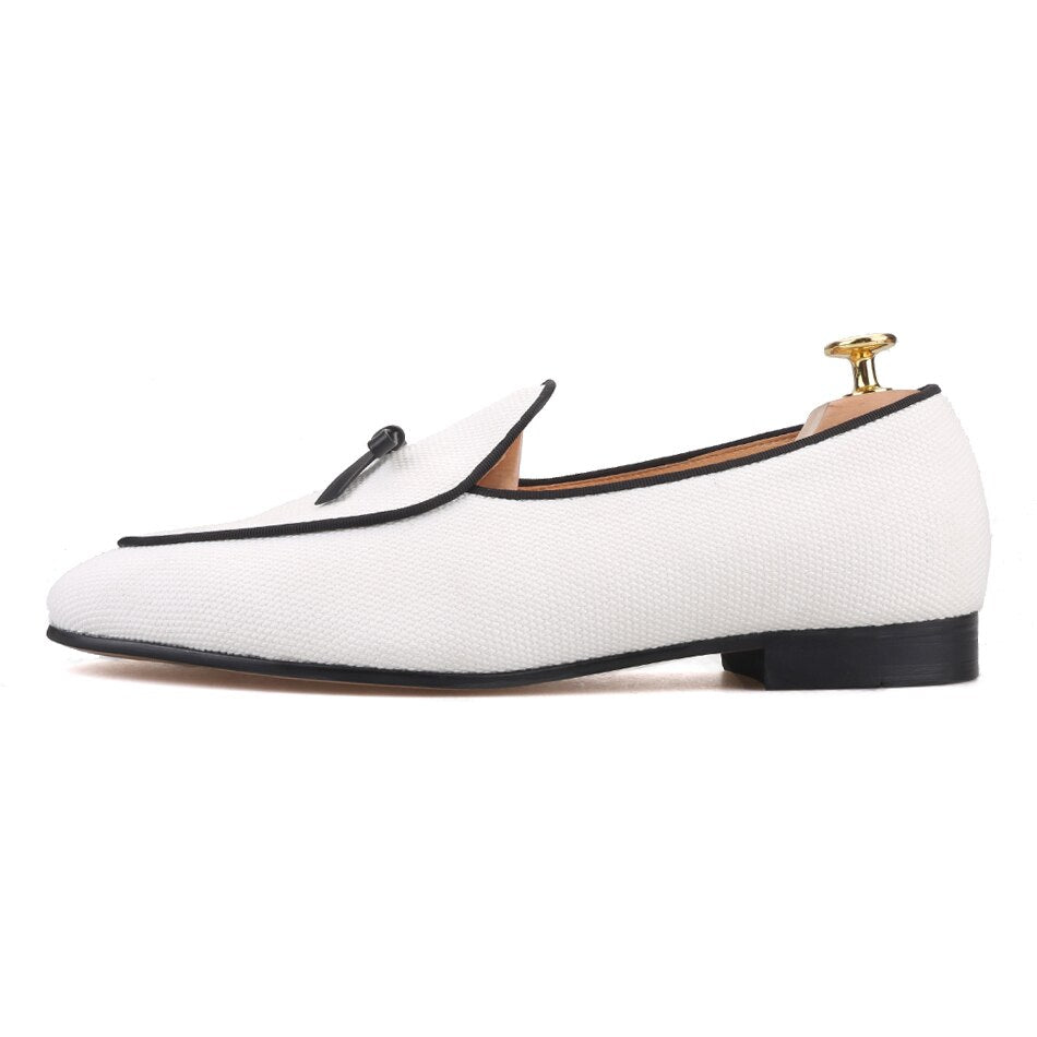 Handmade Two Colors Cotton Canvas Men Loafers