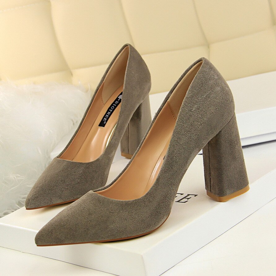 Solid Flock Shallow Pointed Toe Thin High Heels Shoes