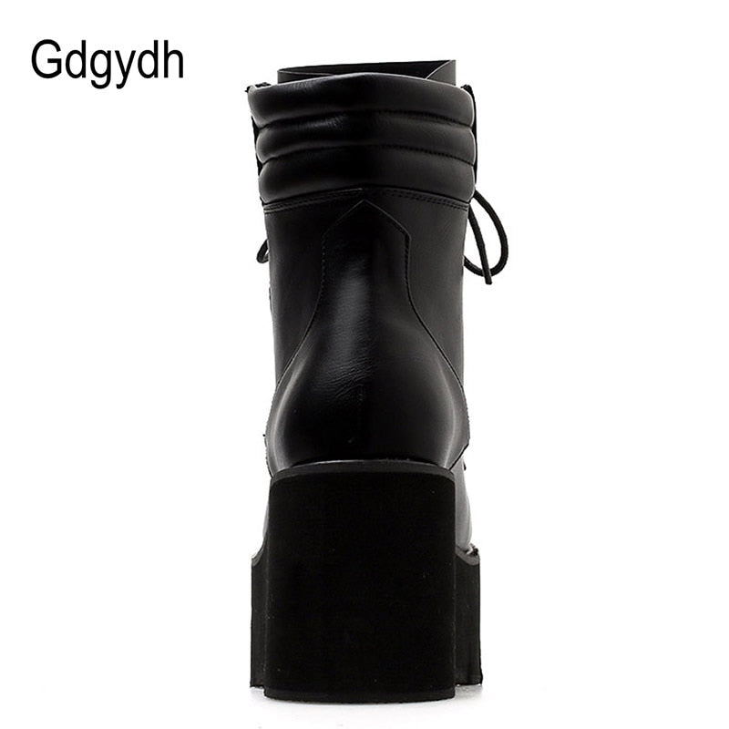 Autumn Ankle Boots For Women Motorcycle Boots Chunky Heels Casual Lacing Round Toe Platform Boots Shoes Female
