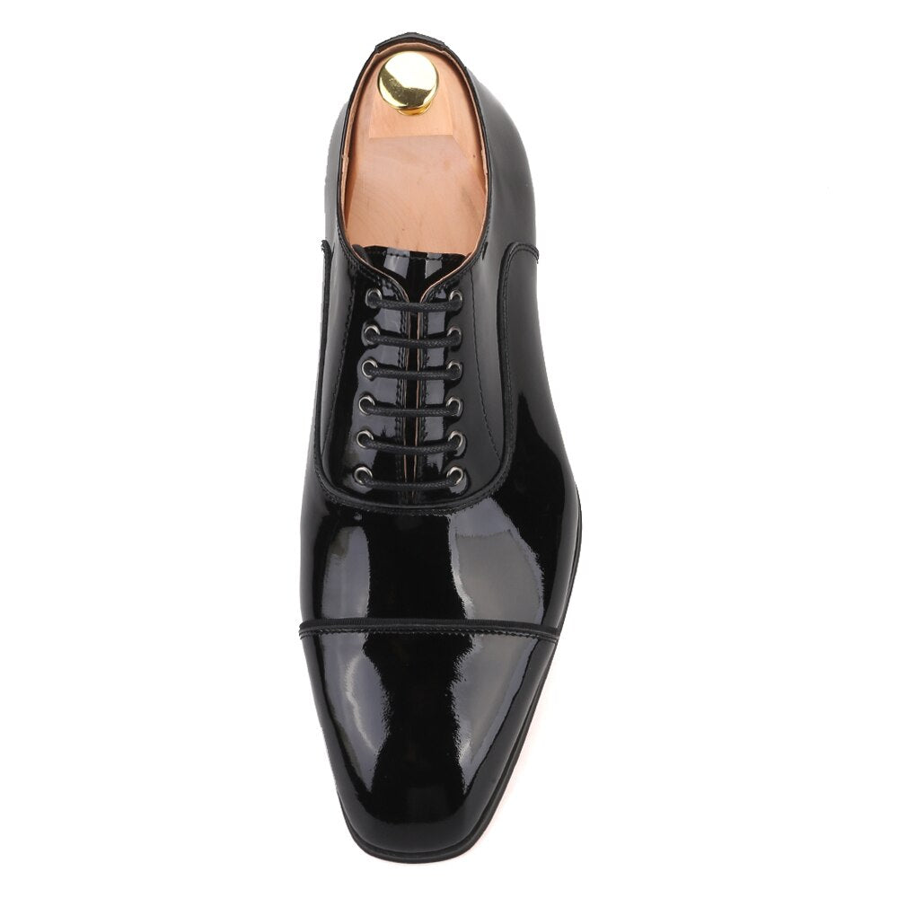 Handmade Black Parent Leather Men Dress Shoes