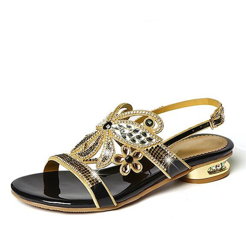 Famous New Open Toe Sheepskin Rhinestone Sandals Summer Fashion Sandals Comfortable Low-heel Shoes Woman Leather Sandals