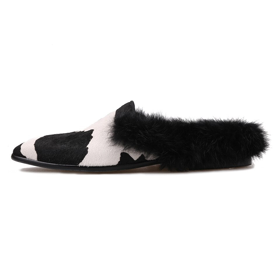 Horsehair slippers with Fur back designs dress slippers