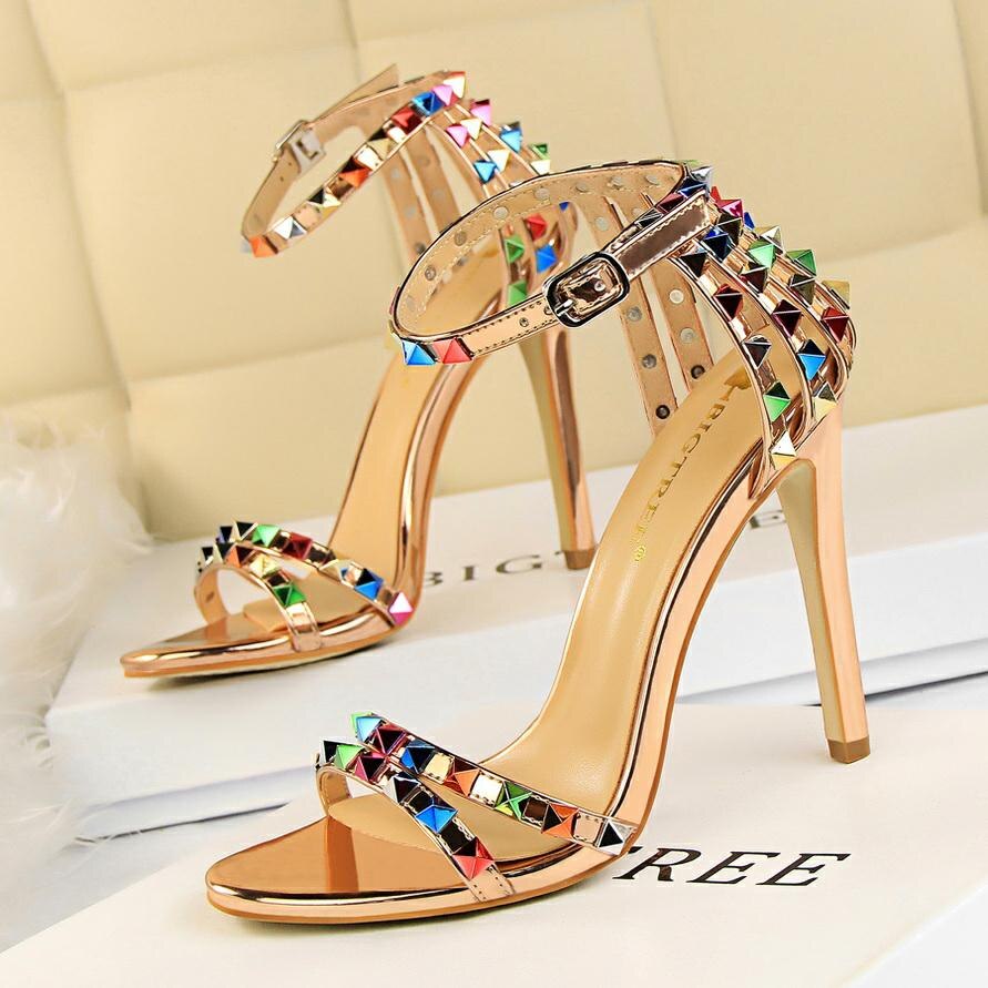 Elegant Buckle Fashion Rivets High Heels Sandals Women Cut-Outs Party Shoes