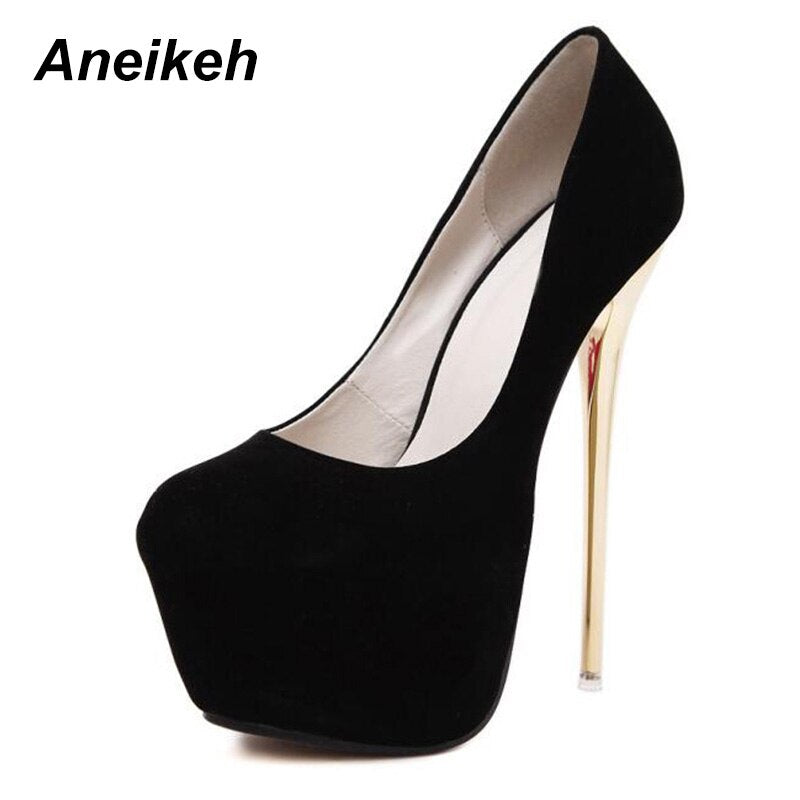 Concise Woman Pumps High Heel Flock Pumps 16 cm