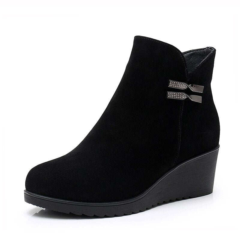 Genuine Leather Warm Winter Boots Shoes Women Ankle Boots Female Wedges Boots Women Boot Platform Shoes