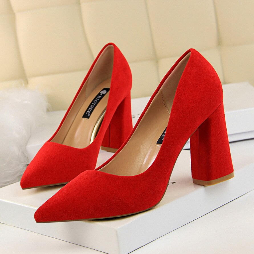 Solid Flock Shallow Pointed Toe Thin High Heels Shoes