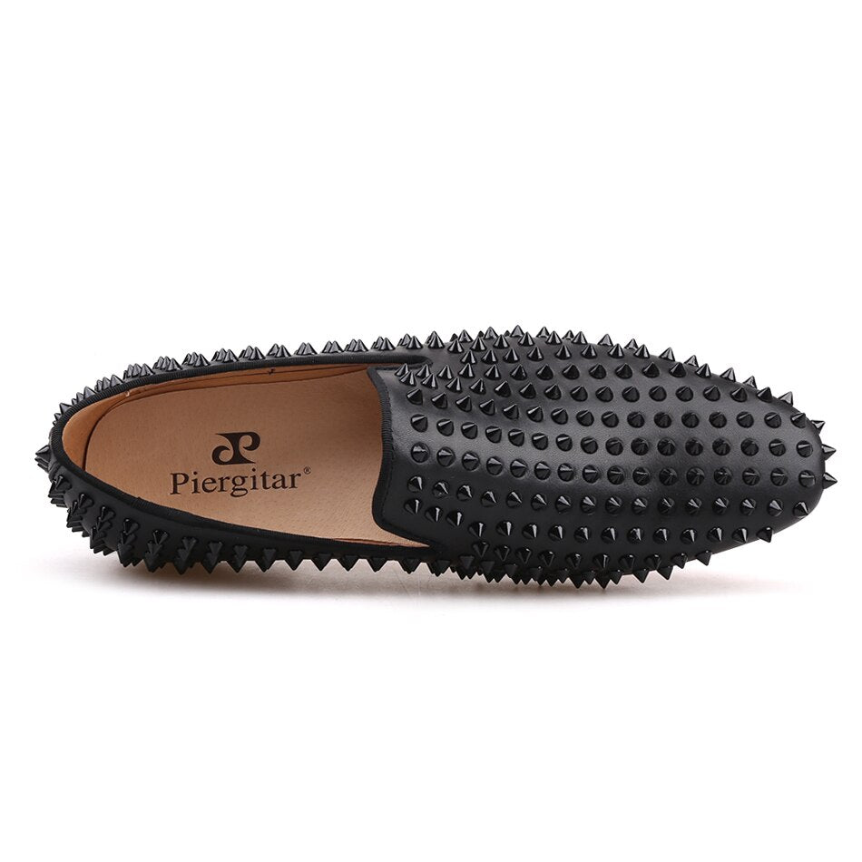 Dandelion Spikes Handmade Men Shoes Black Color Genuine Leather Moccasin