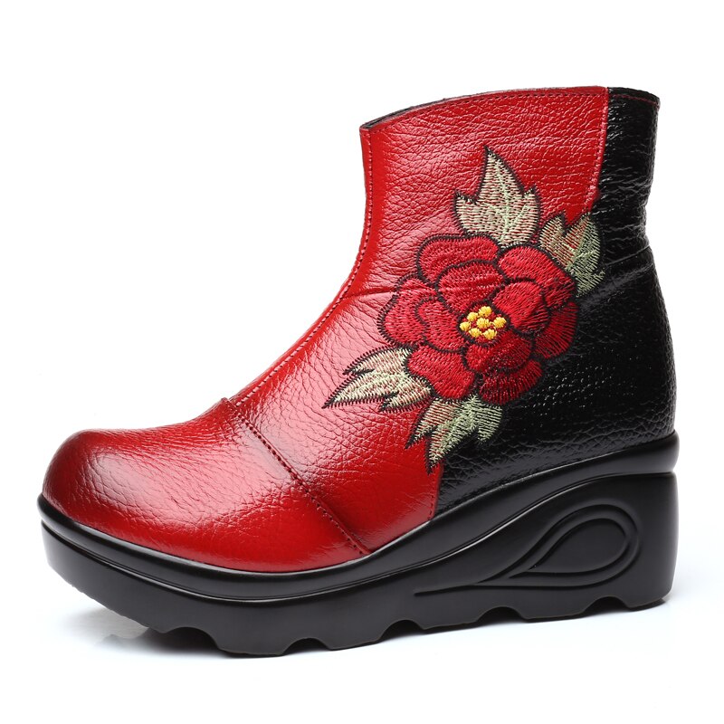 Winter Embroidery Shoes Woman Outdoor Western Flat Heels Female Platform Boot