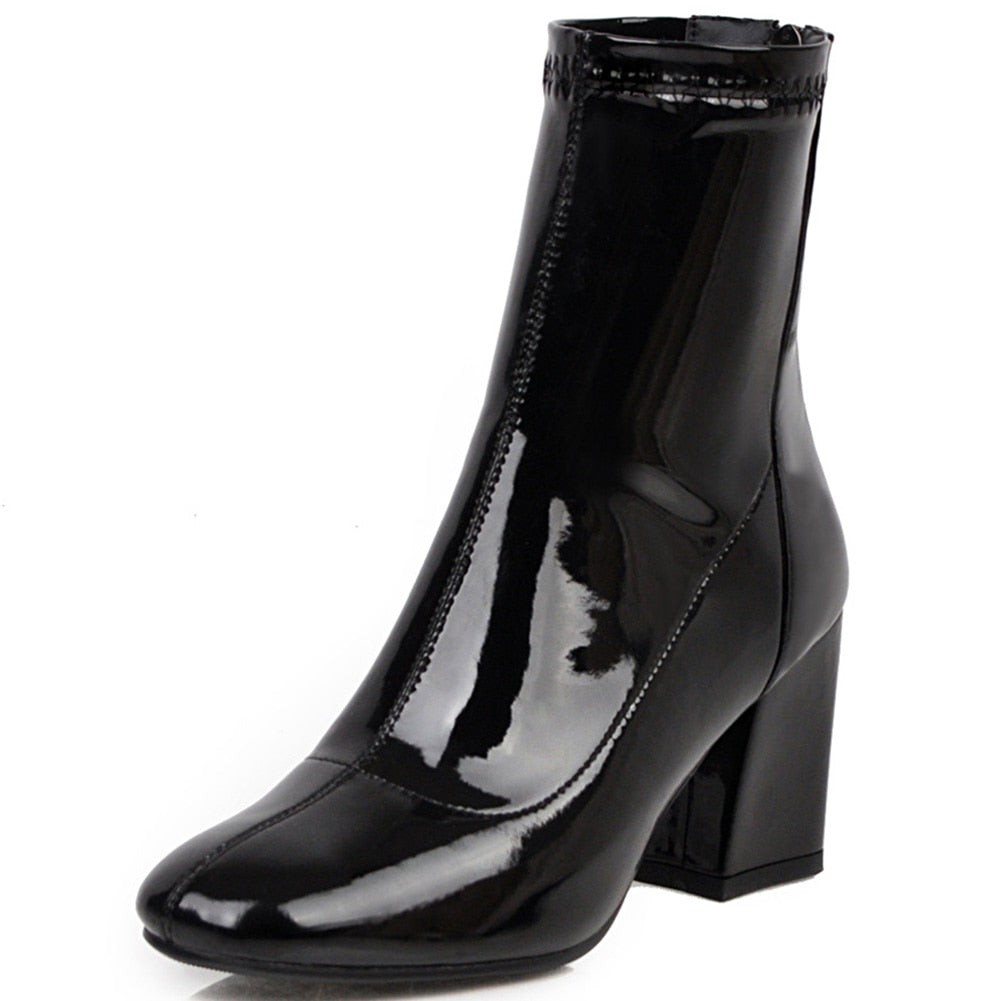 Patent Leather Ladies High Chunky Heels