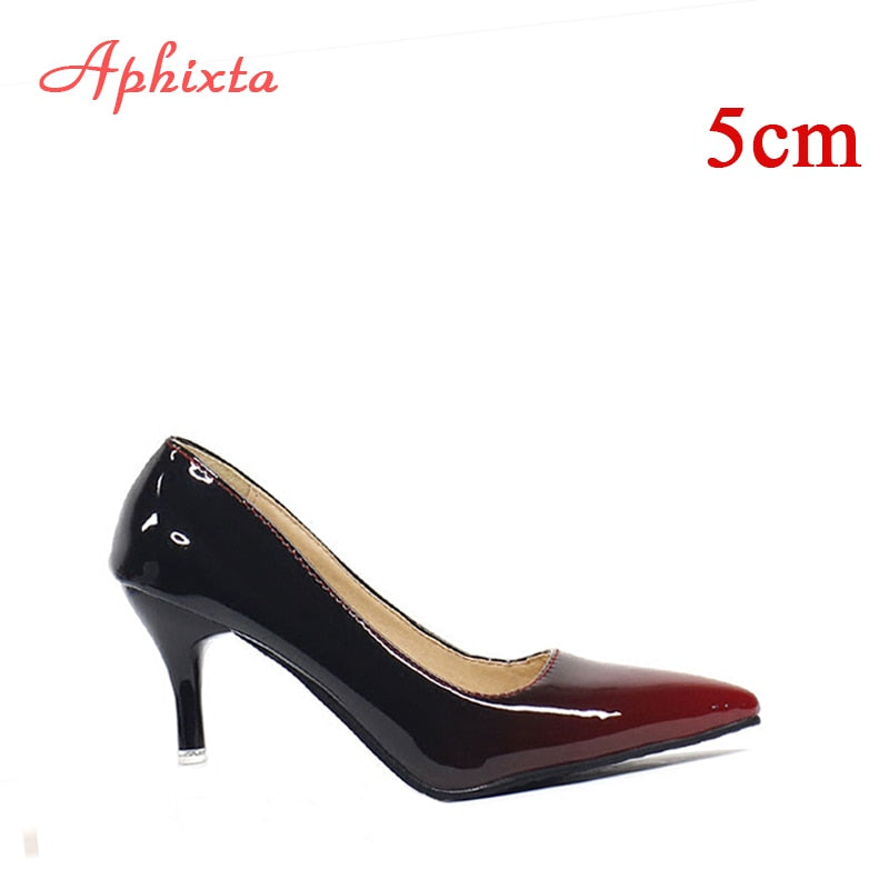 Pointed Toe Women Thin Heel Shoes 10cm Heels Pointed Toe Patent Leather Wedding Party Shoes Woman Big Size 48
