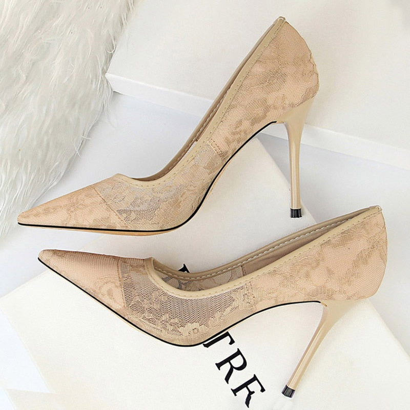 Hollow Lace Woman Pumps Sexy Party Shoes Thin Stiletto Heels