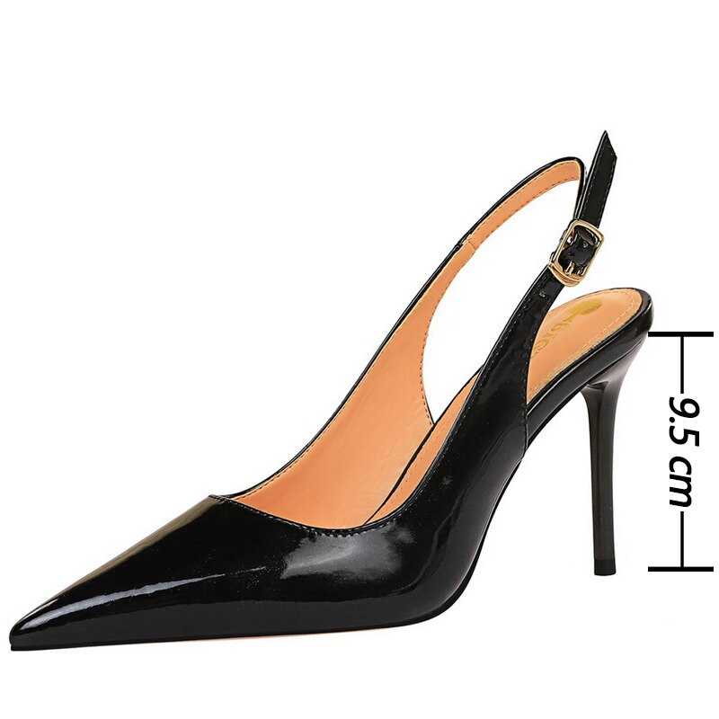 Patent Leather Woman Pumps Stiletto Heels 9.5 Cm Office Shoes Fashion High Heels Hollow Women Sandals