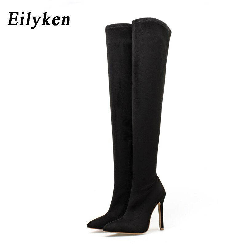 Winter Over The Knee Women Stretch High Heel Slip On Shoes Pointed Toe Long Boots Botas de mujer