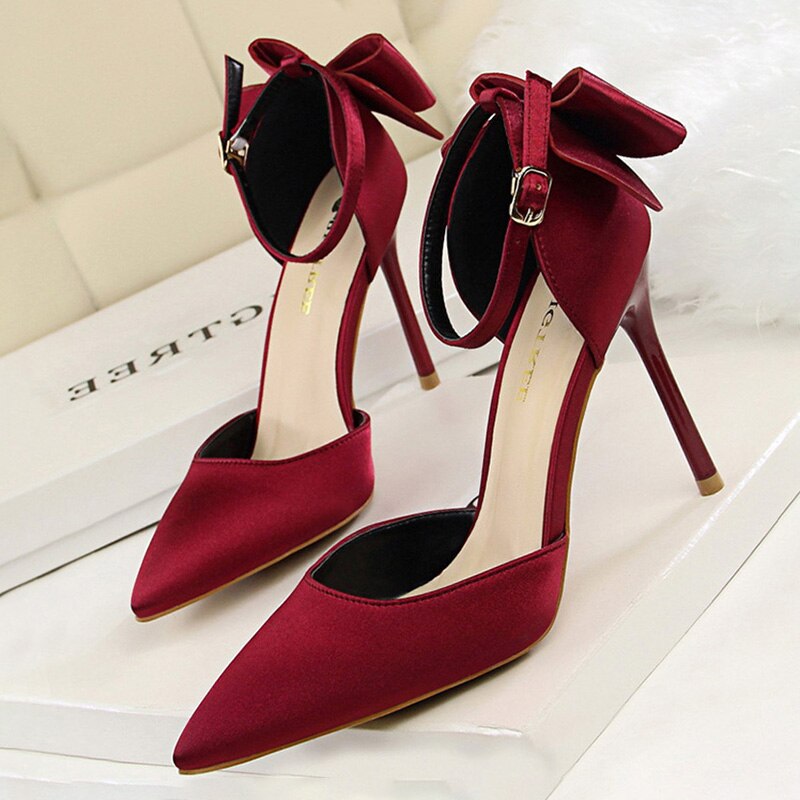 Silk High Heels Women Shoes Stiletto Red Wedding Shoes Women Heels Women Sandals