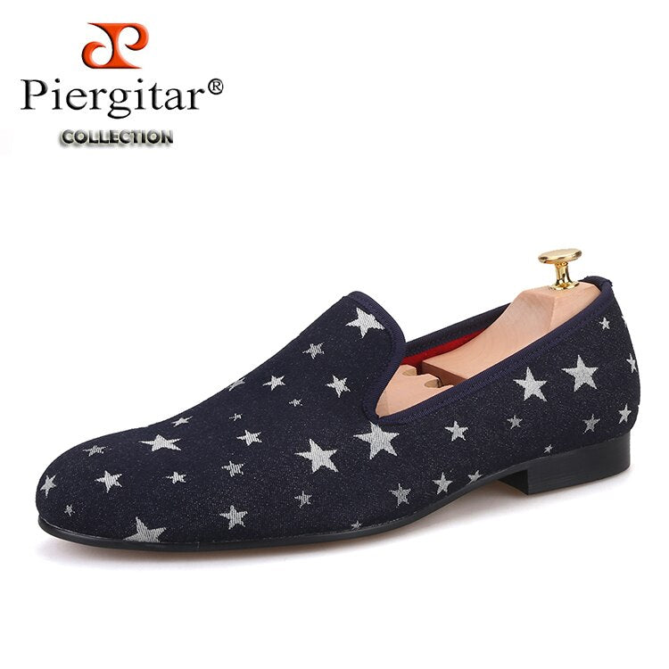 Star printed navy blue color men loafers