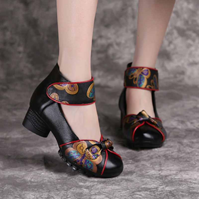 Spring Autumn New Retro Genuine Leather Platform Shoes Women&#39;s Pumps High Heel Soft Bottom Shoes Women Designers