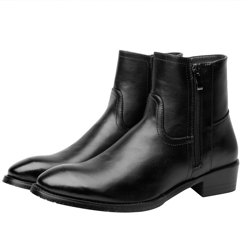 Leather Genuine Cowhide Leather Boots Men High Zip Top British Fashion Men's Fashion Style Chelsea Boots