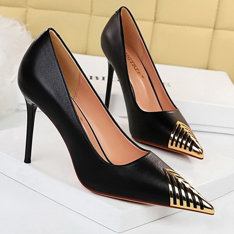 Metal Pointed Toe High Heels Stiletto Party Heels