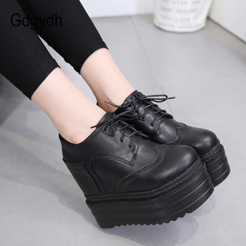 Gdgydh Fall Women Pumps Vintage Round Toe Wedges Female High Heel Shoes Sexy Nightclub Platformance Shoes Two-pieces Shoes Black