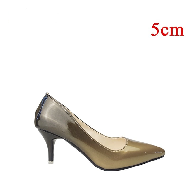 Pointed Toe Women Thin Heel Shoes 10cm Heels Pointed Toe Patent Leather Wedding Party Shoes Woman Big Size 48