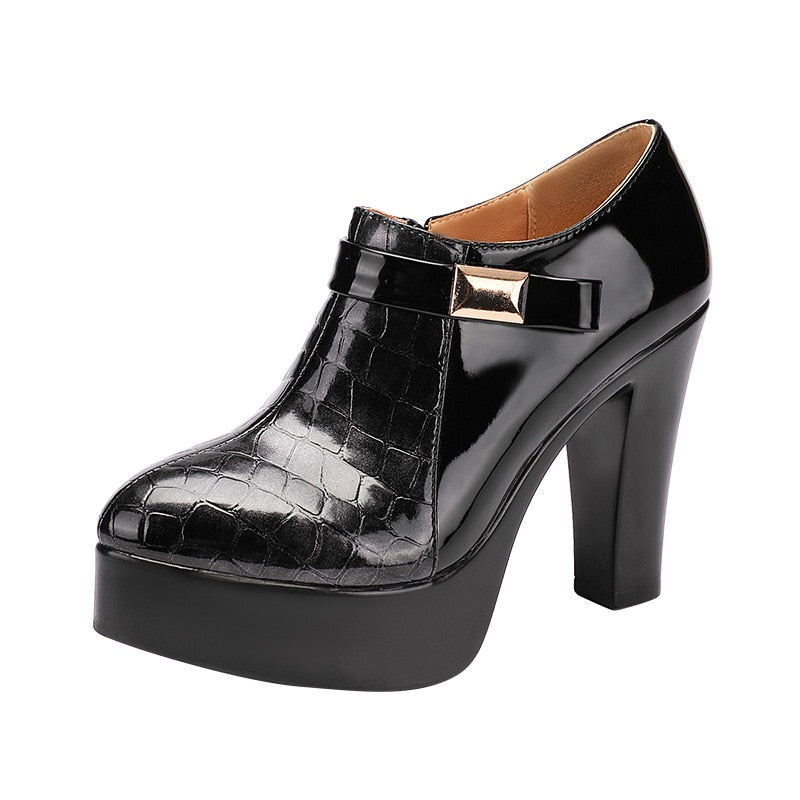 Block Heel Deep Mouth Platform Pumps Leather Women Shoes 2023 High Heels Shoes Ladies Office Party Shoe Plus Size 33-43