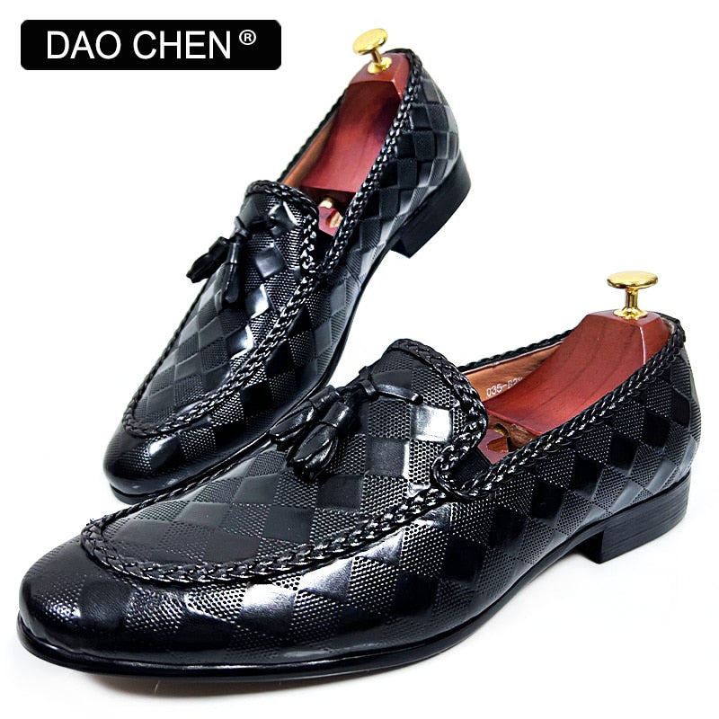 LUXURY PLAID PRINT WEAVE CASUAL SHOES BLACK BROWN WEDDING OFFICE DRESS MAN SHOES LOAFERS MEN
