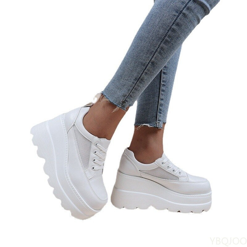 White Wedge Sneakers Shoes Platform Breathable Hollow Shoes