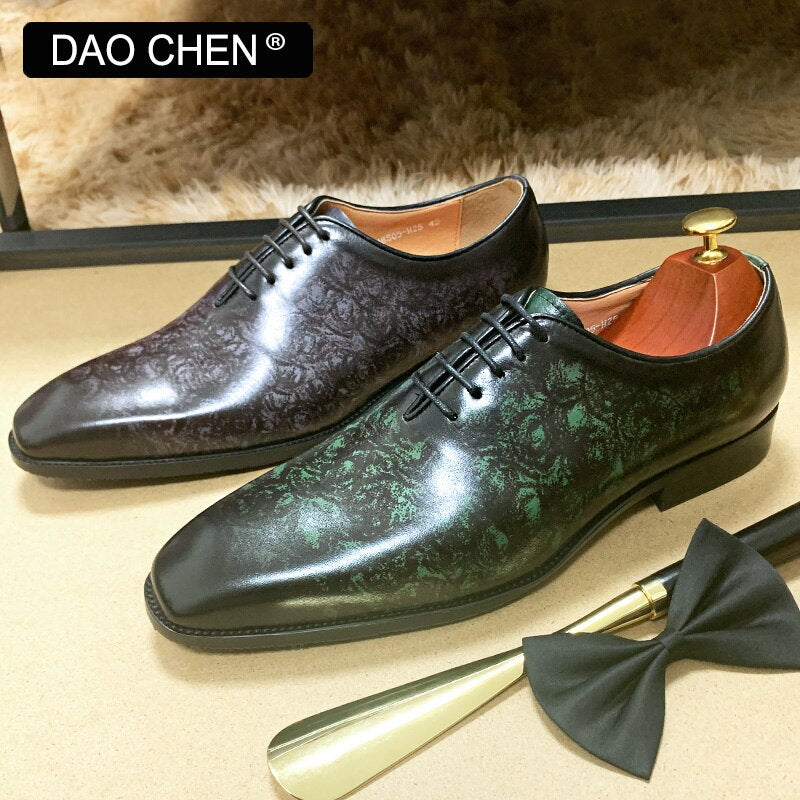 GREEN OXFORD SHOES LACE UP HAND-POLISHED REAL LEATHER WEDDING SHOES