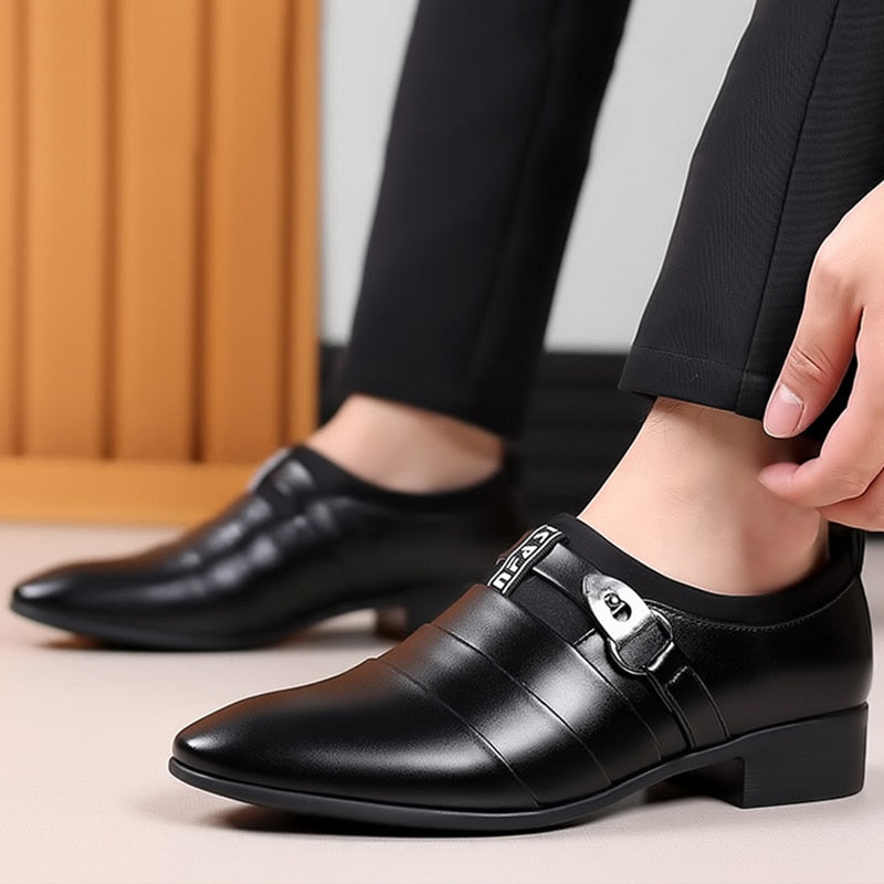 Classic Leather Shoes for Men Slip on Pointed Toe Oxfords Formal Shoes