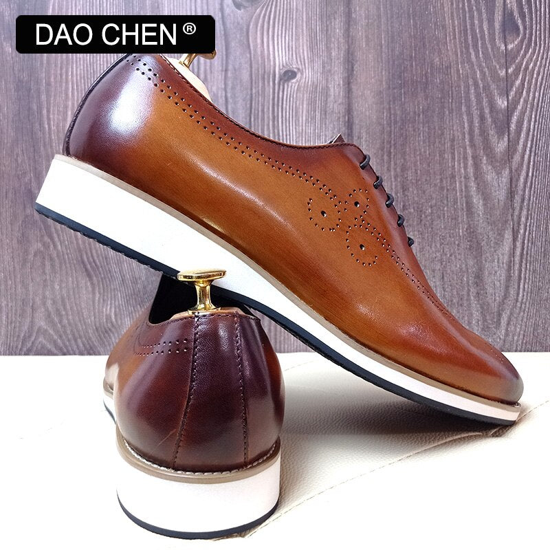 Brown Casual Leather Lace up Outdoor Daily Dress Shoes
