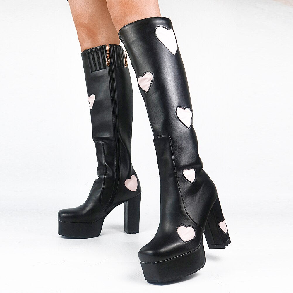 Platform Sweet Heart Boots Fashion Thick Knee High Boots