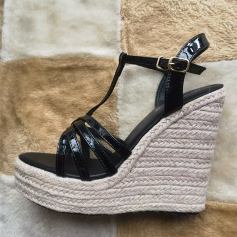 Simple European and American woven wedge heel platform sandals