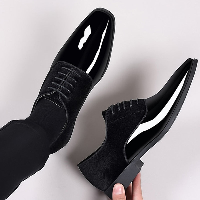 Classic Patent Leather Shoes for Men Casual Business Shoes Lace Up Formal Office Work Shoes for Male Party Wedding Oxfords
