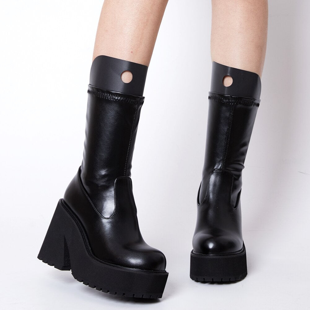 Fashion Zip Chunky High Heels women's Boots Casual Party Street Shoes Woman