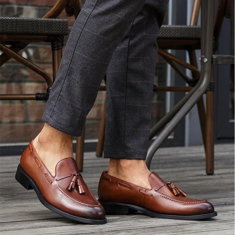 Brown Fringe Handmade  Slipon Casual Shoes for Men