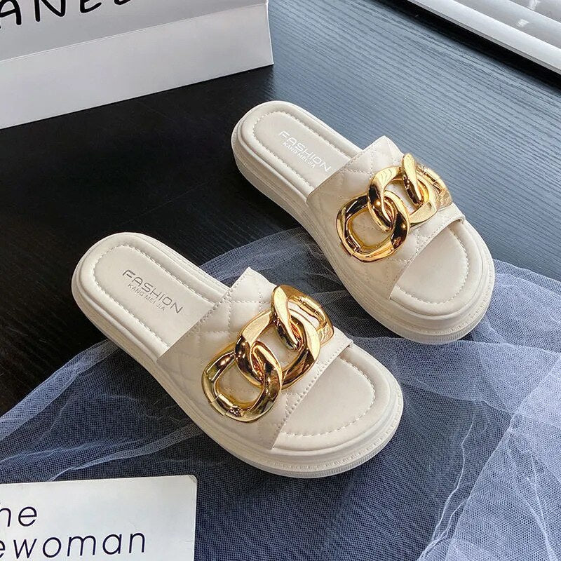 All-match Summer Casual Metal Buckle Slippers