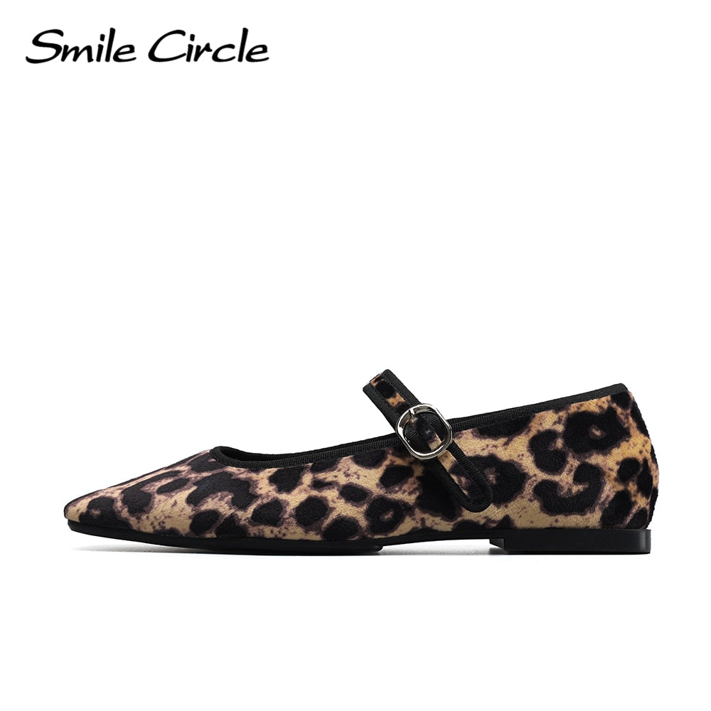 Velvet Mary Jane Ballet Flats Women Shoes Leopard Print Comfortable Soft Round Toe Flat Shoes for Women