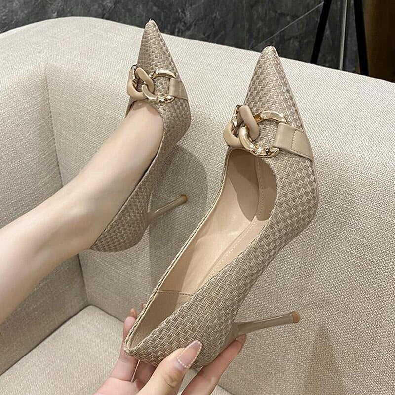 Pointed Toe High Heels with Chains Ladies Dress f Shoes