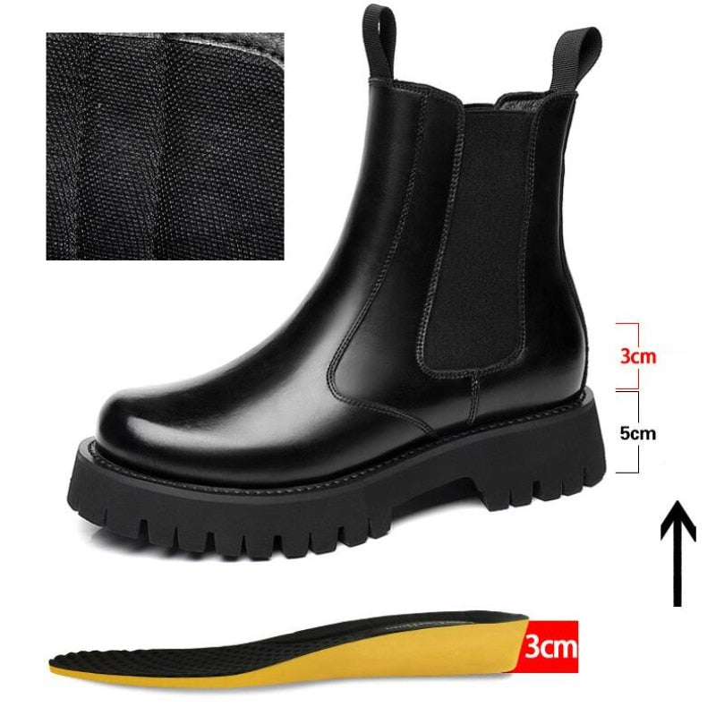 Chelsea Man Boot Elevator Winter Men Leather Shoe Height Increased High Top Male Platform Boots Spring Autumn